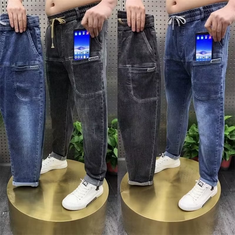 Jeans Men'S Korean Style Fashionable Brand Loose Plus Size Harem Pants Men'S Multi-Pocket Stretch Waist Small Straight Pants - Image 2